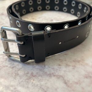 All Saints Black Leather Grommet Belt